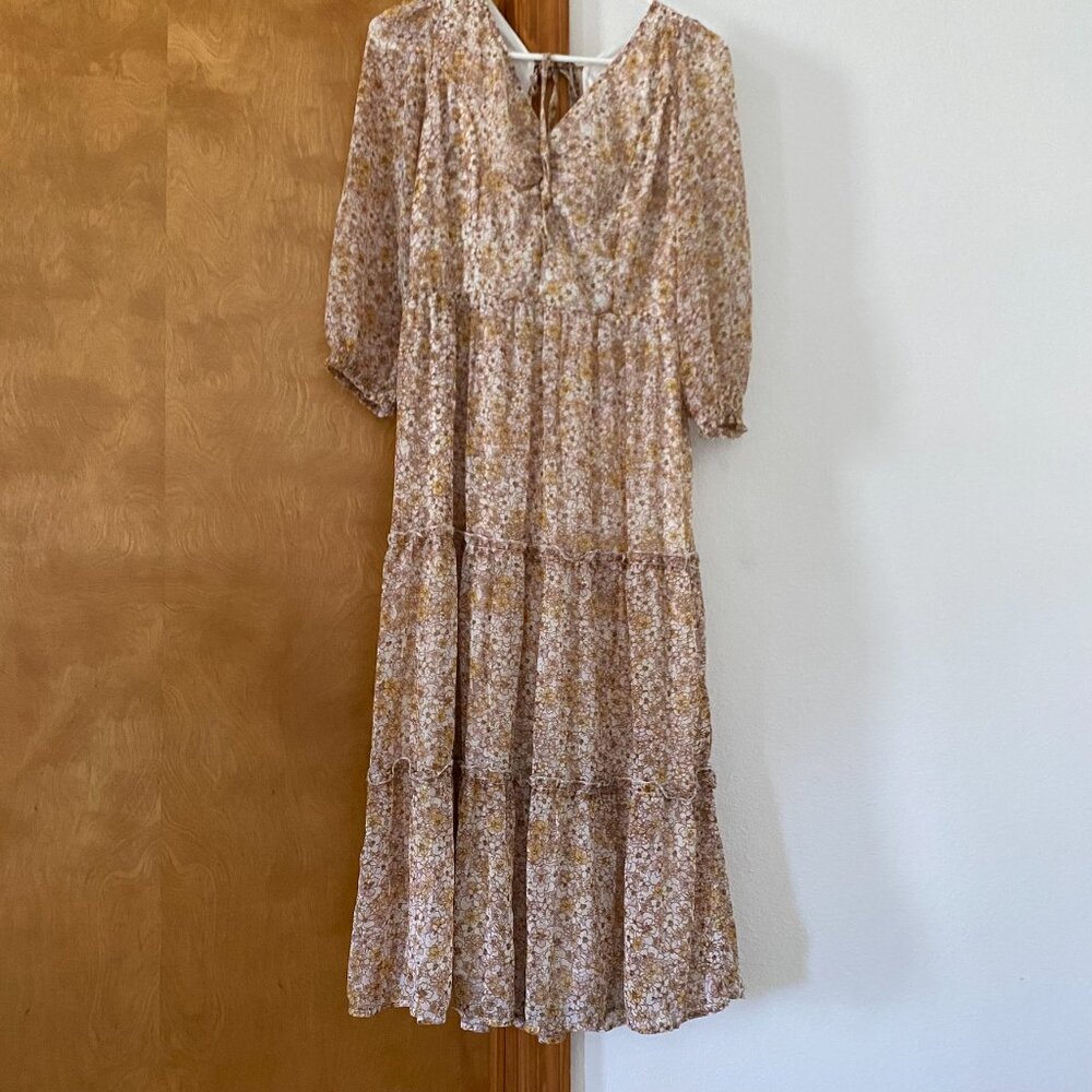 Sincerely Jules Long 3/4 Sleeve V Neck Ditsy Floral Print Dress Womens Large - Picture 10 of 11